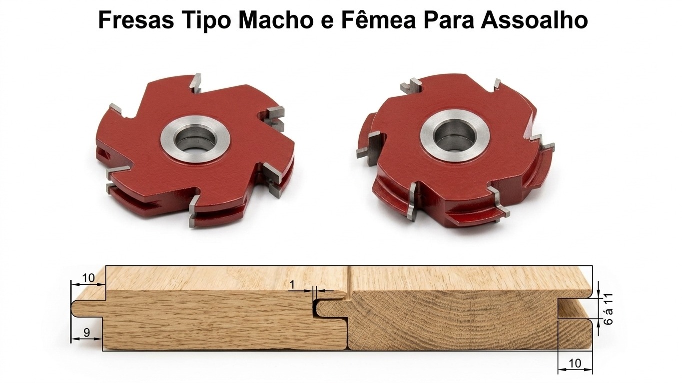 JOGO DE FRESA 150MM 6 ASAS PARA ASSOALHO TIPO MACHO E FEMEA 4 PÇS