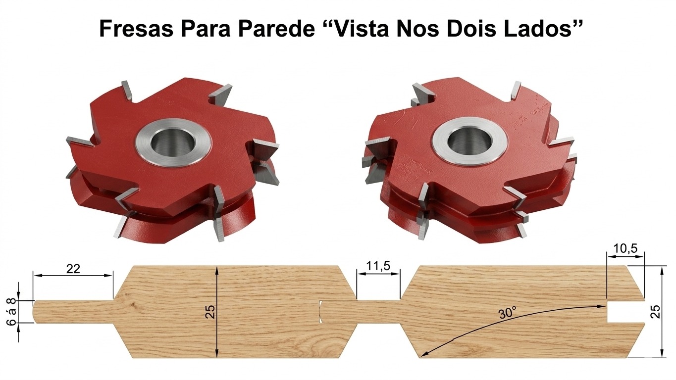 JOGO DE FRESA 150MM 6 ASAS PARA PAREDE VISTA NOS DOIS LADOS 6 PÇS